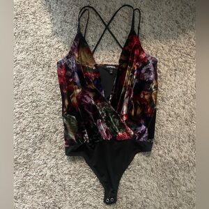 Women’s express low front crushed velvet multicolored bodysuit. Size XS …
